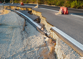 broken road by an earthquake or landslide