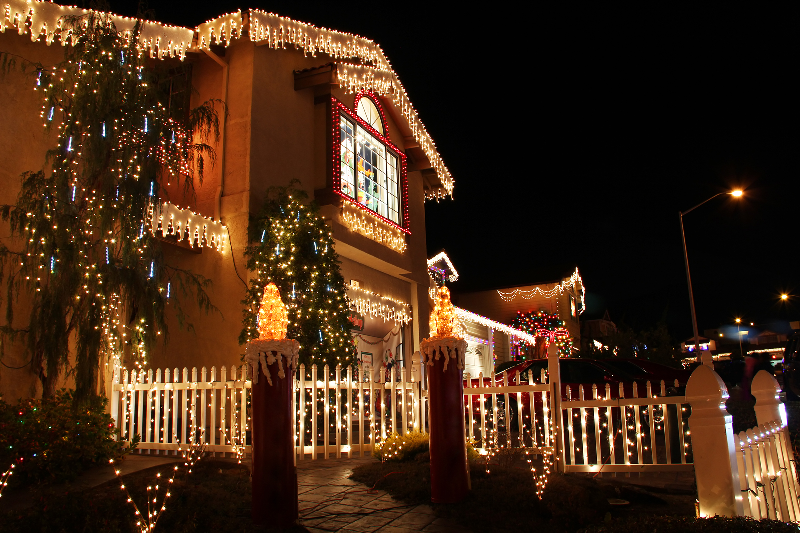 Christmas lights decorated house