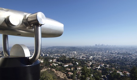 Los Angeles City View with tourist telescope.